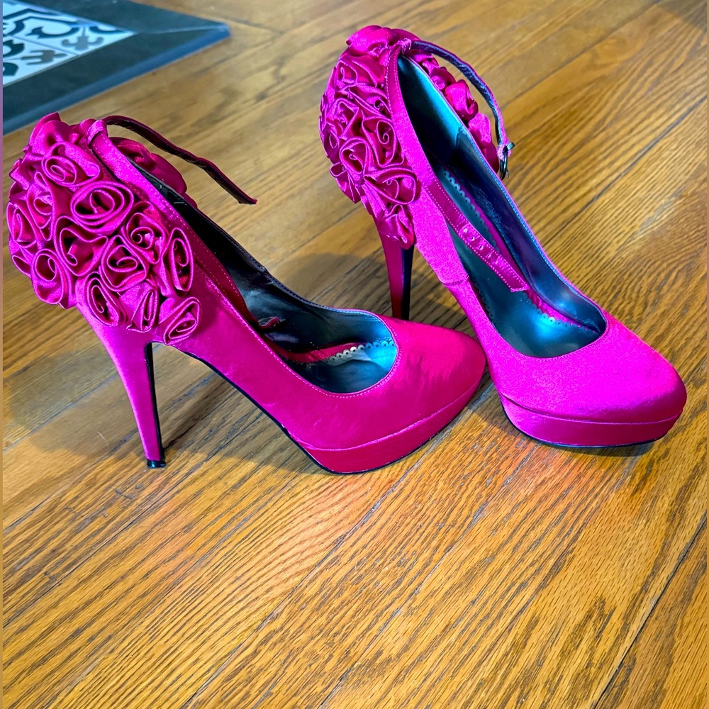 Lovely People Hot Pink Rose Embroidered Heel